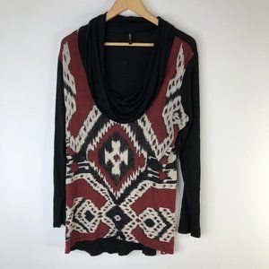 Edista Women Cowl Neck Long Sleeve Tribal Print